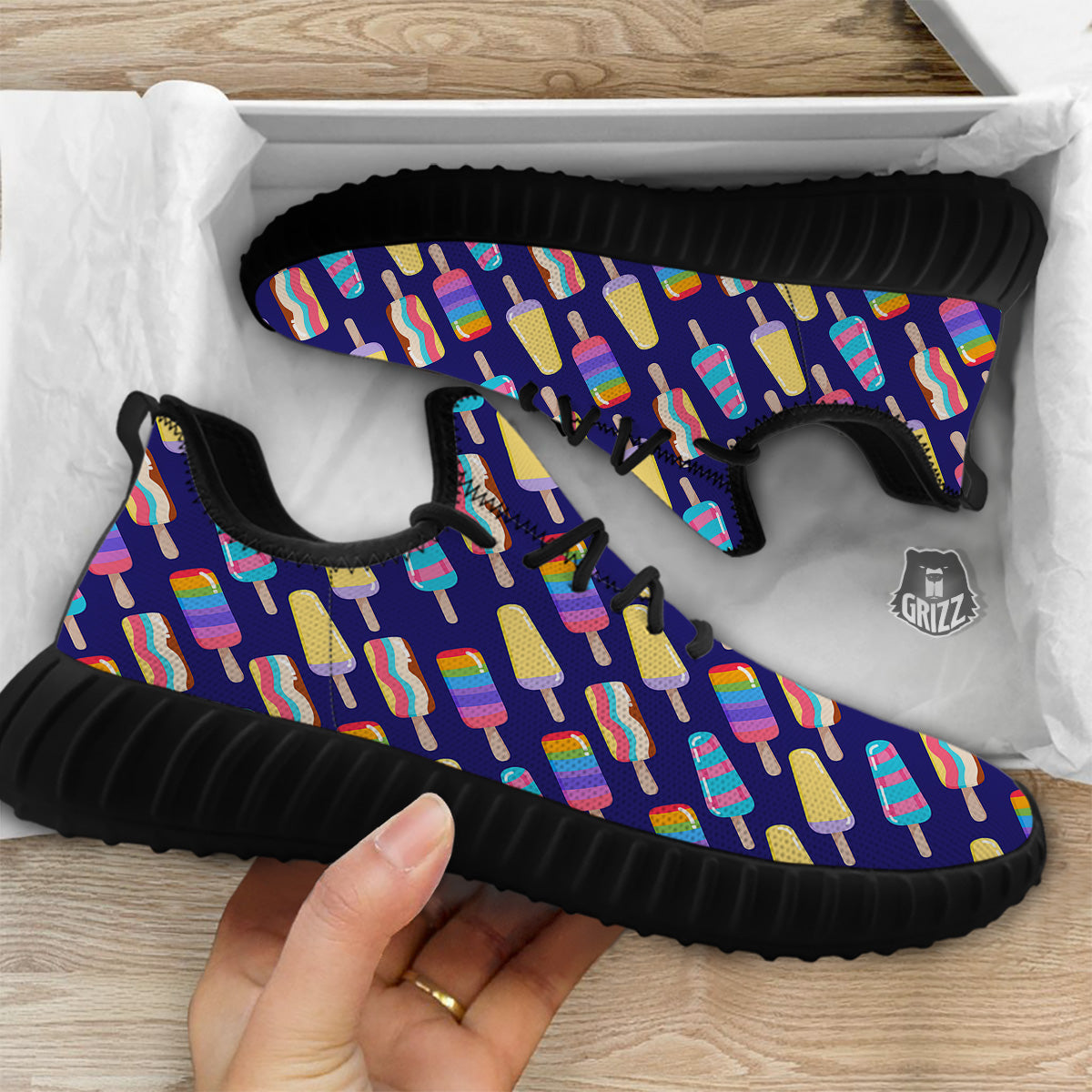 Popsicle Ice Cream Print Pattern Black Walking Shoes-grizzshop