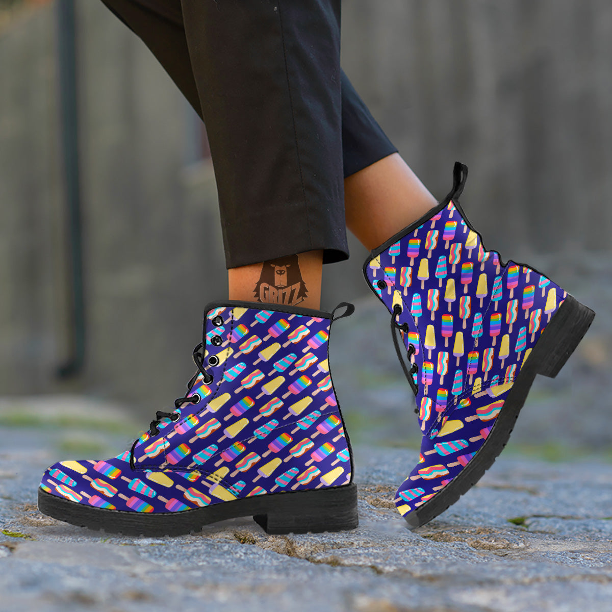 Popsicle Ice Cream Print Pattern Leather Boots-grizzshop