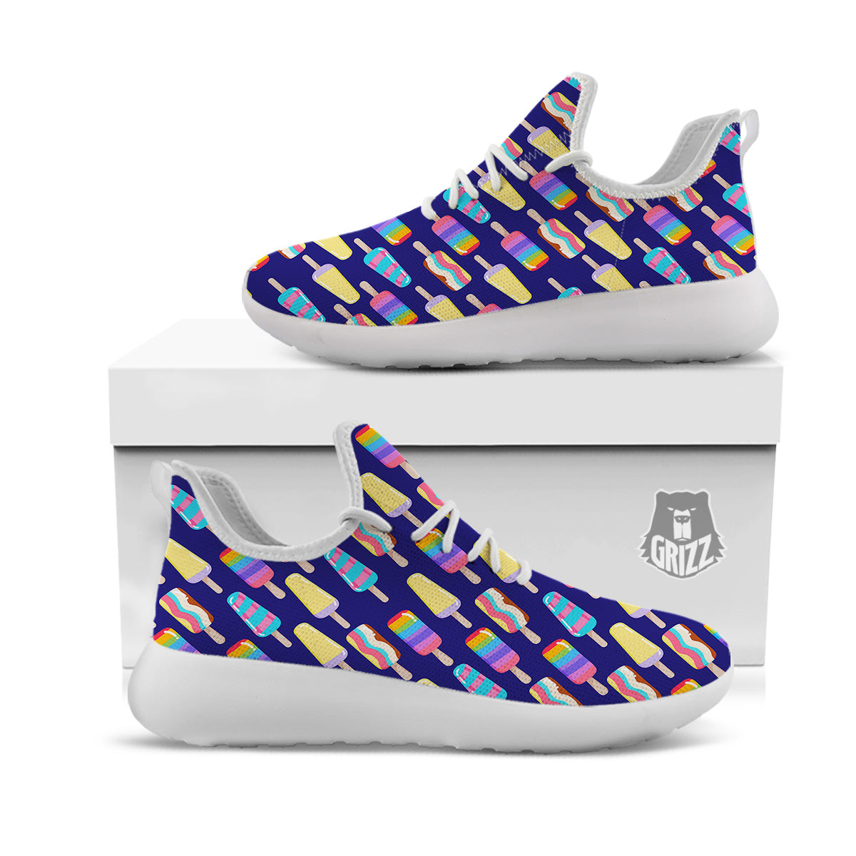 Popsicle Ice Cream Print Pattern White Athletic Shoes-grizzshop