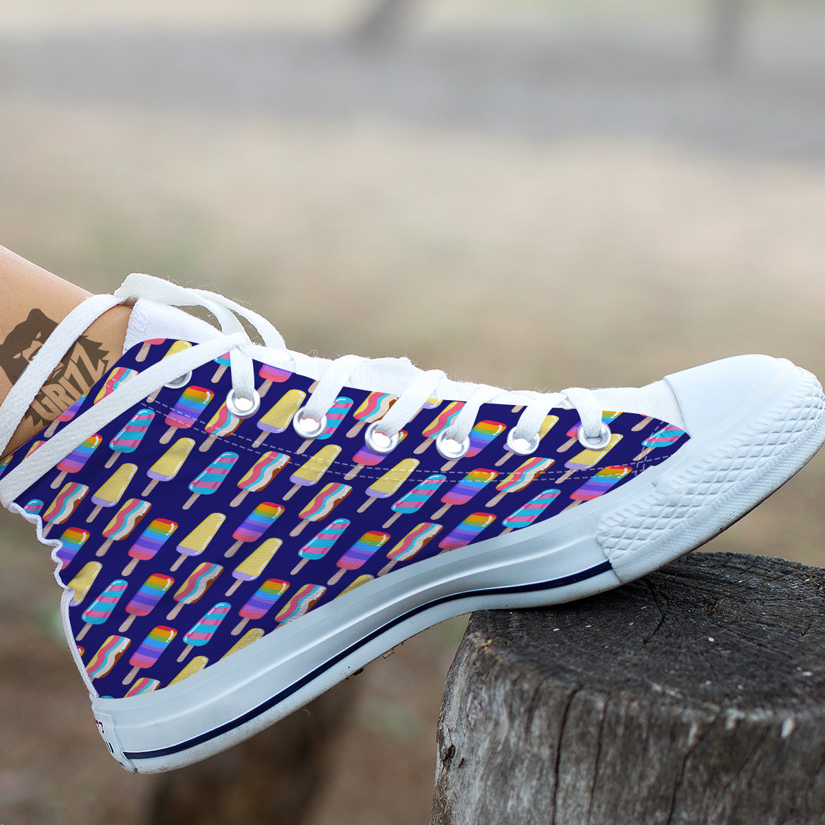 Popsicle Ice Cream Print Pattern White High Top Shoes-grizzshop