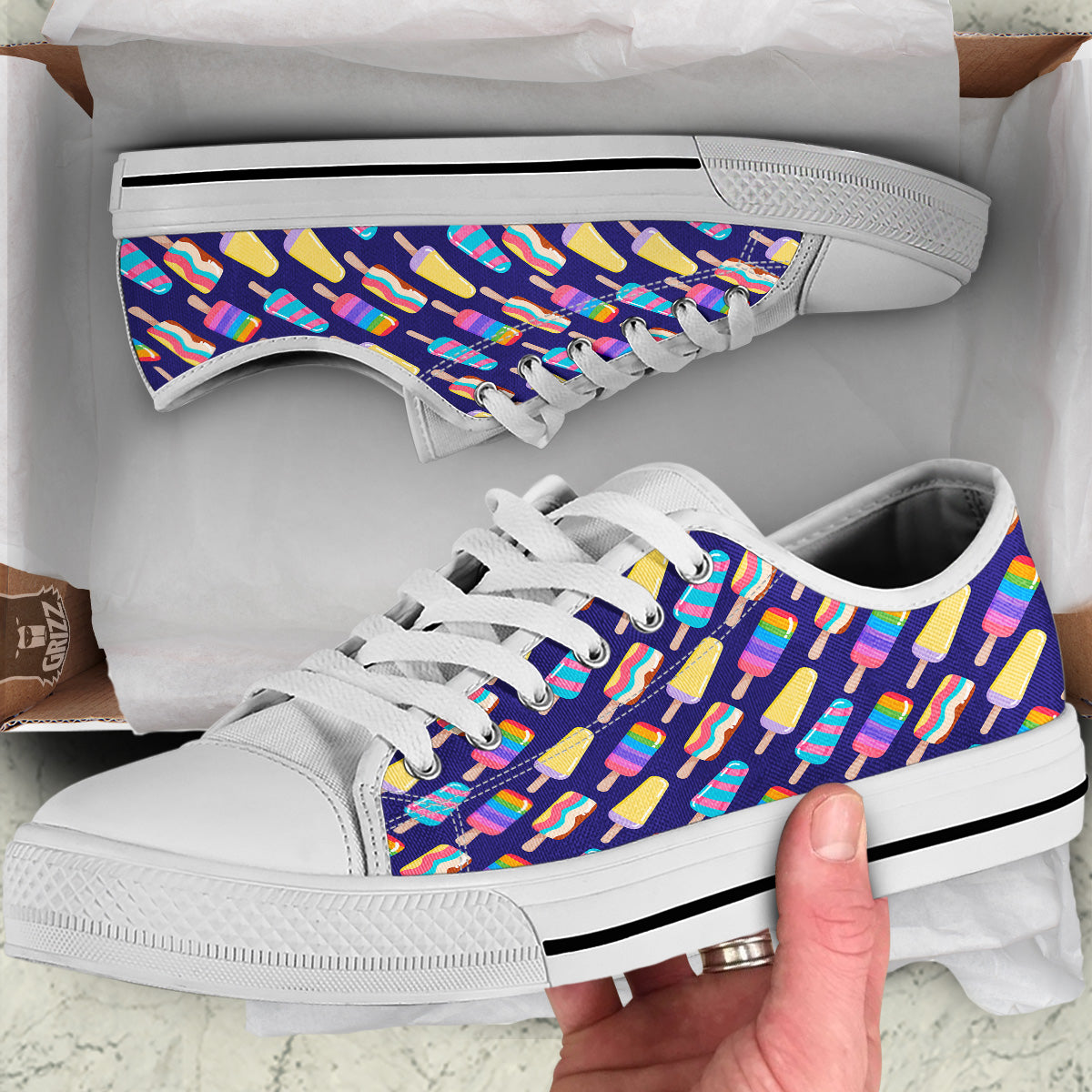 Popsicle Ice Cream Print Pattern White Low Top Shoes-grizzshop