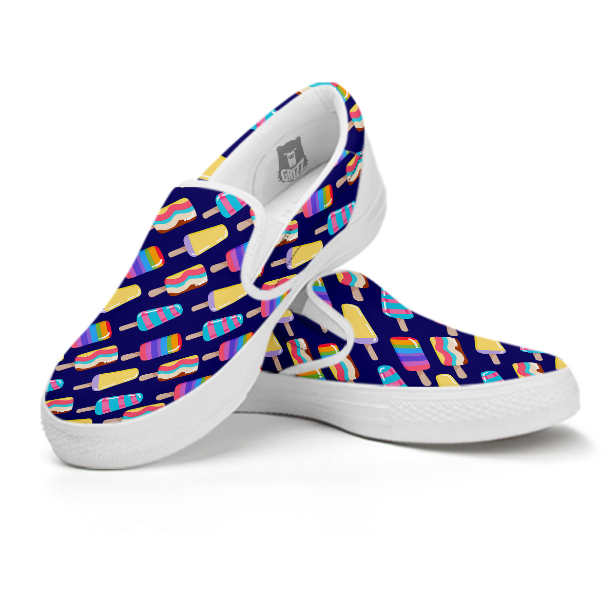 Popsicle Ice Cream Print Pattern White Slip On Shoes-grizzshop