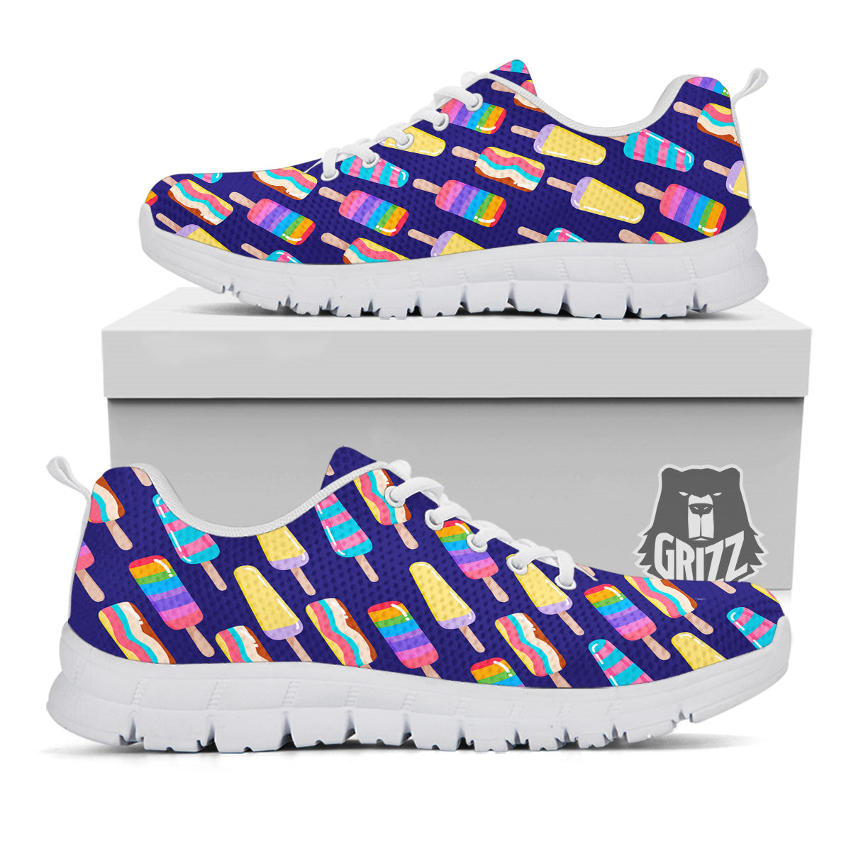 Popsicle Ice Cream Print Pattern White Sneaker-grizzshop