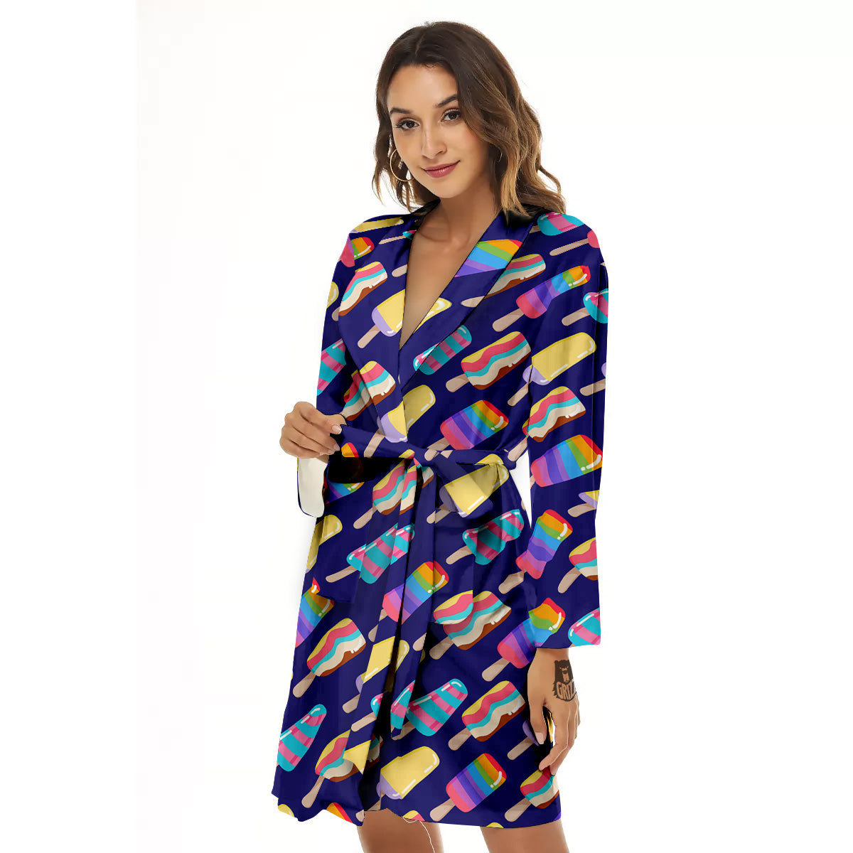 Popsicle Ice Cream Print Pattern Women's Robe-grizzshop