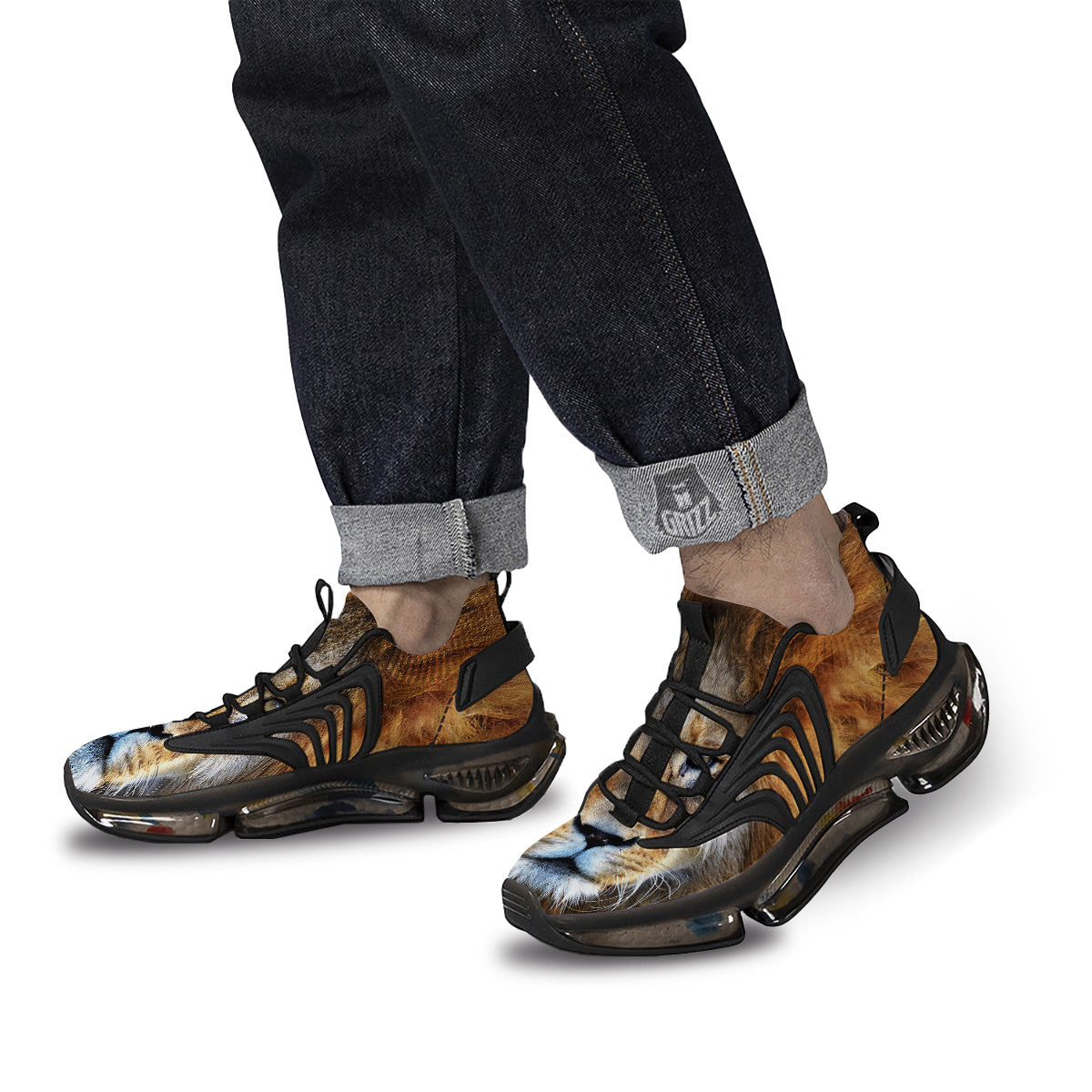 Portrait African Lion Print Black Gym Shoes-grizzshop
