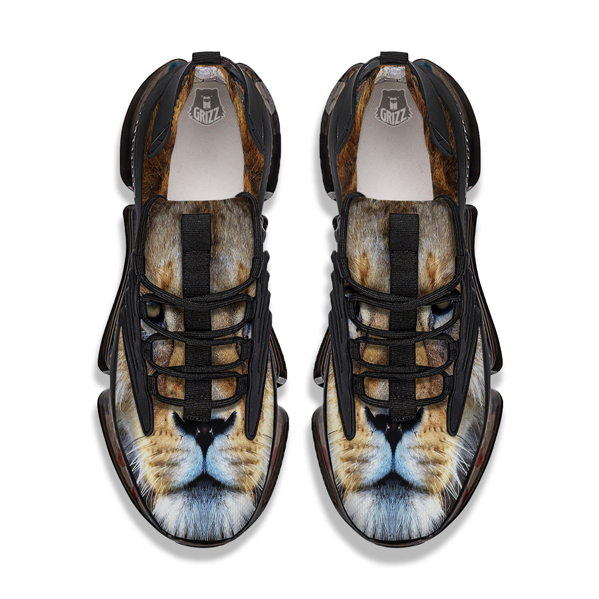 Portrait African Lion Print Black Gym Shoes-grizzshop