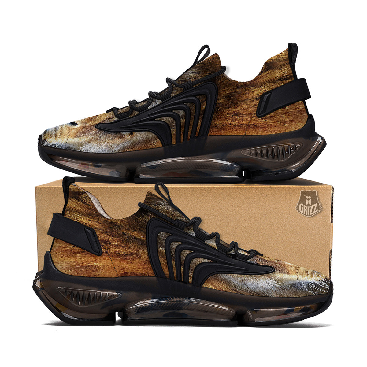 Portrait African Lion Print Black Gym Shoes-grizzshop