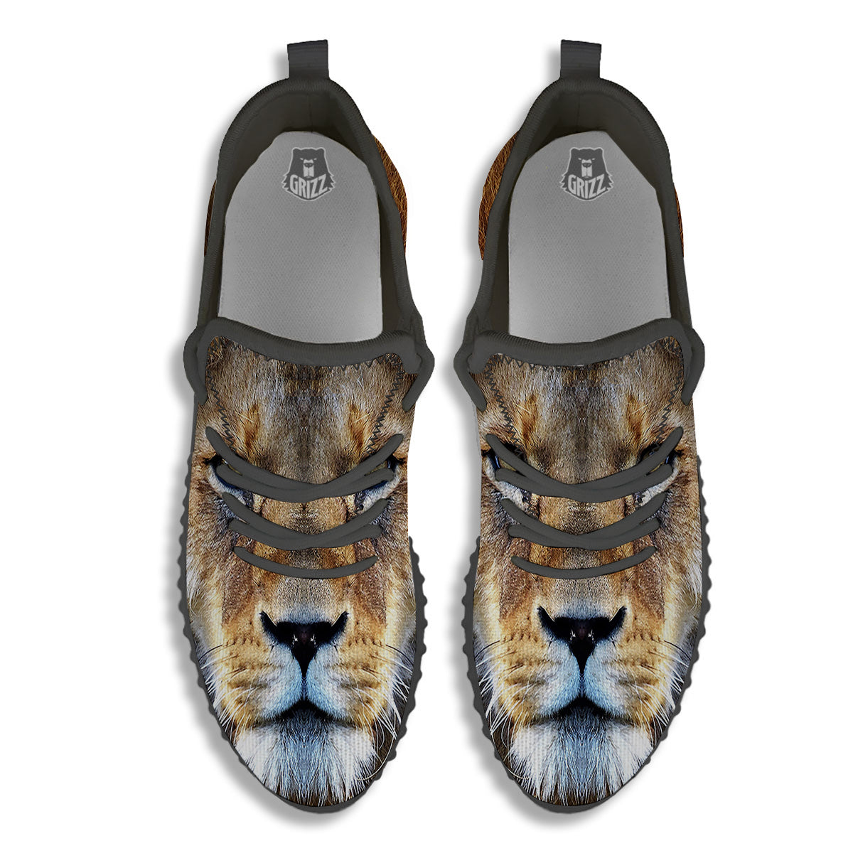 Portrait African Lion Print Black Walking Shoes-grizzshop