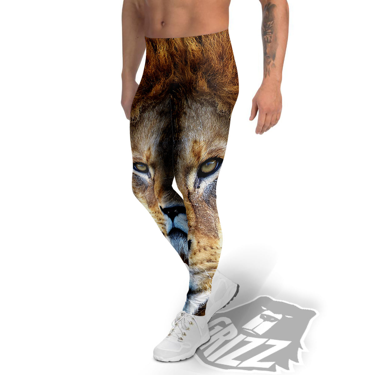 Portrait African Lion Print Men's Leggings-grizzshop