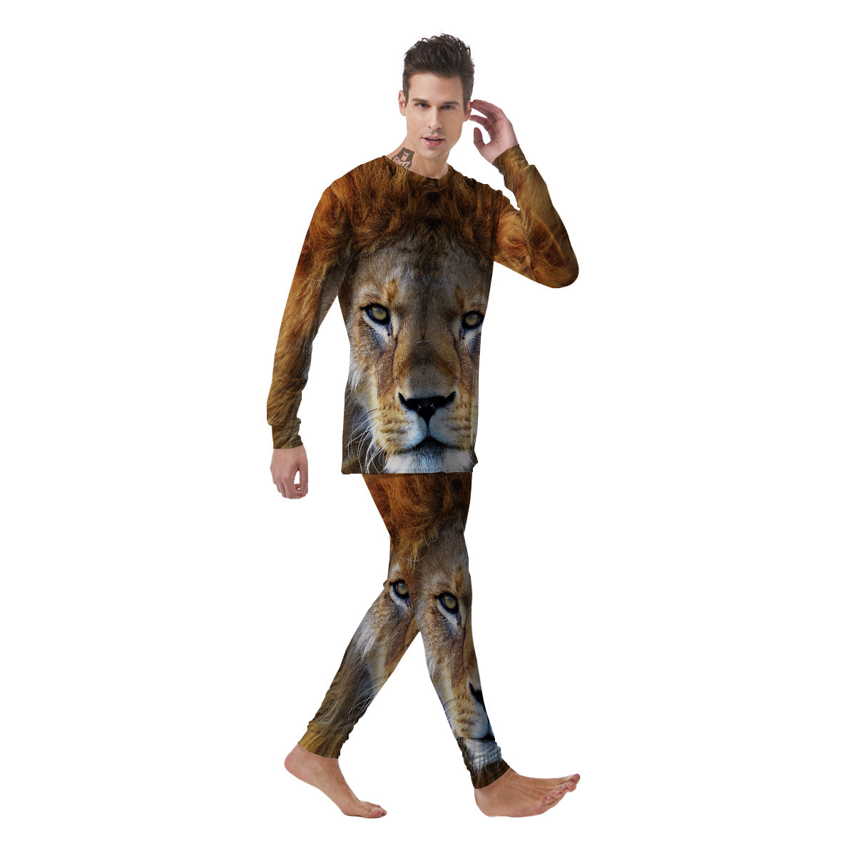 Portrait African Lion Print Men's Pajamas-grizzshop