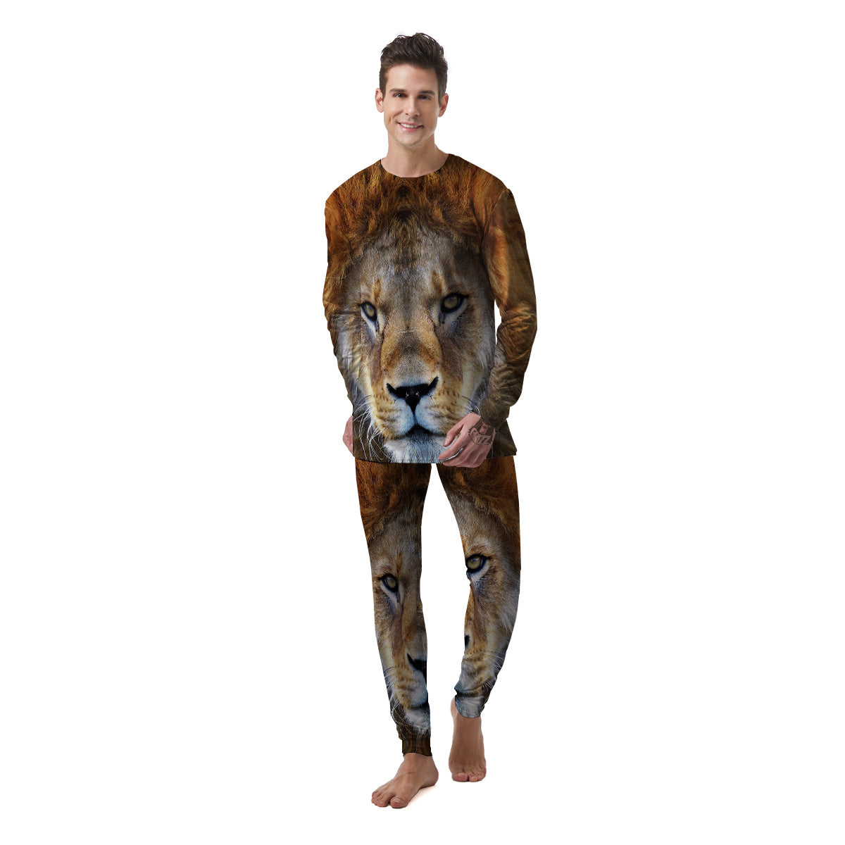 Portrait African Lion Print Men's Pajamas-grizzshop