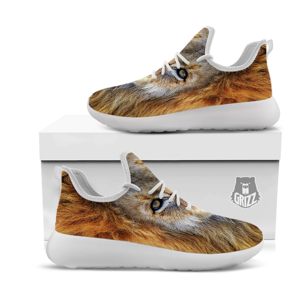 Portrait African Lion Print White Athletic Shoes-grizzshop