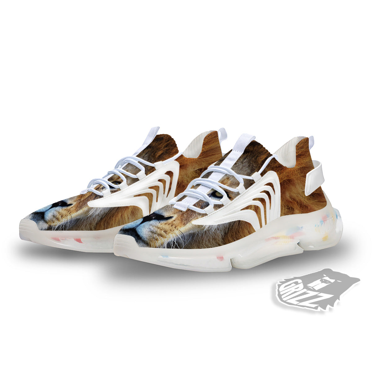 Portrait African Lion Print White Gym Shoes-grizzshop