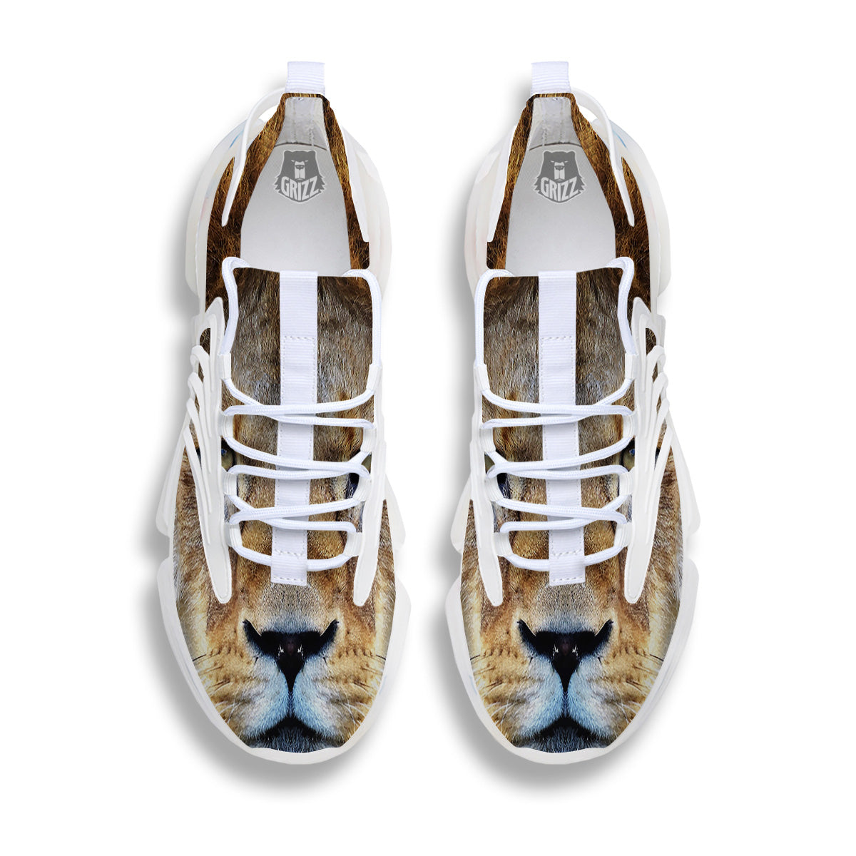 Portrait African Lion Print White Gym Shoes-grizzshop