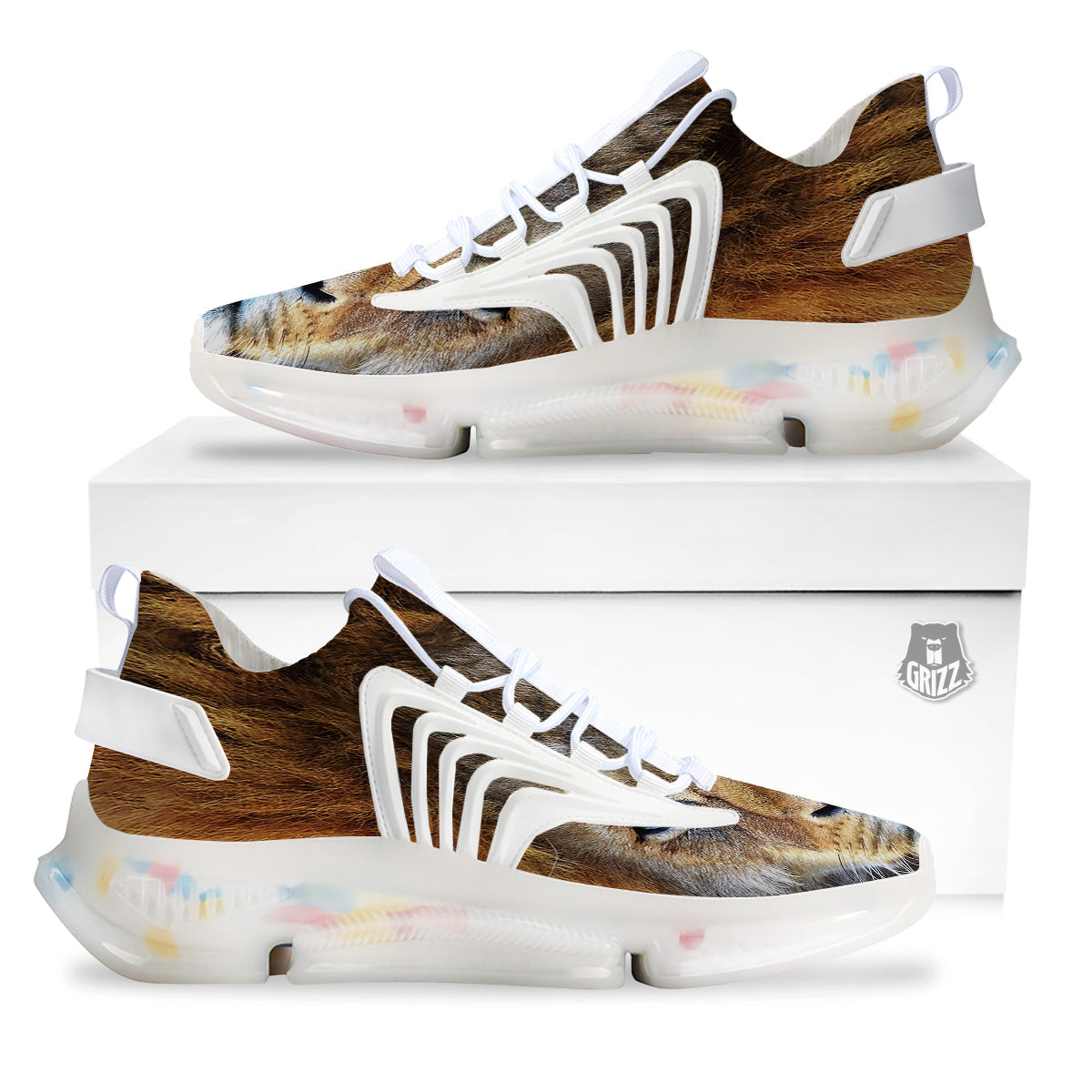 Portrait African Lion Print White Gym Shoes-grizzshop