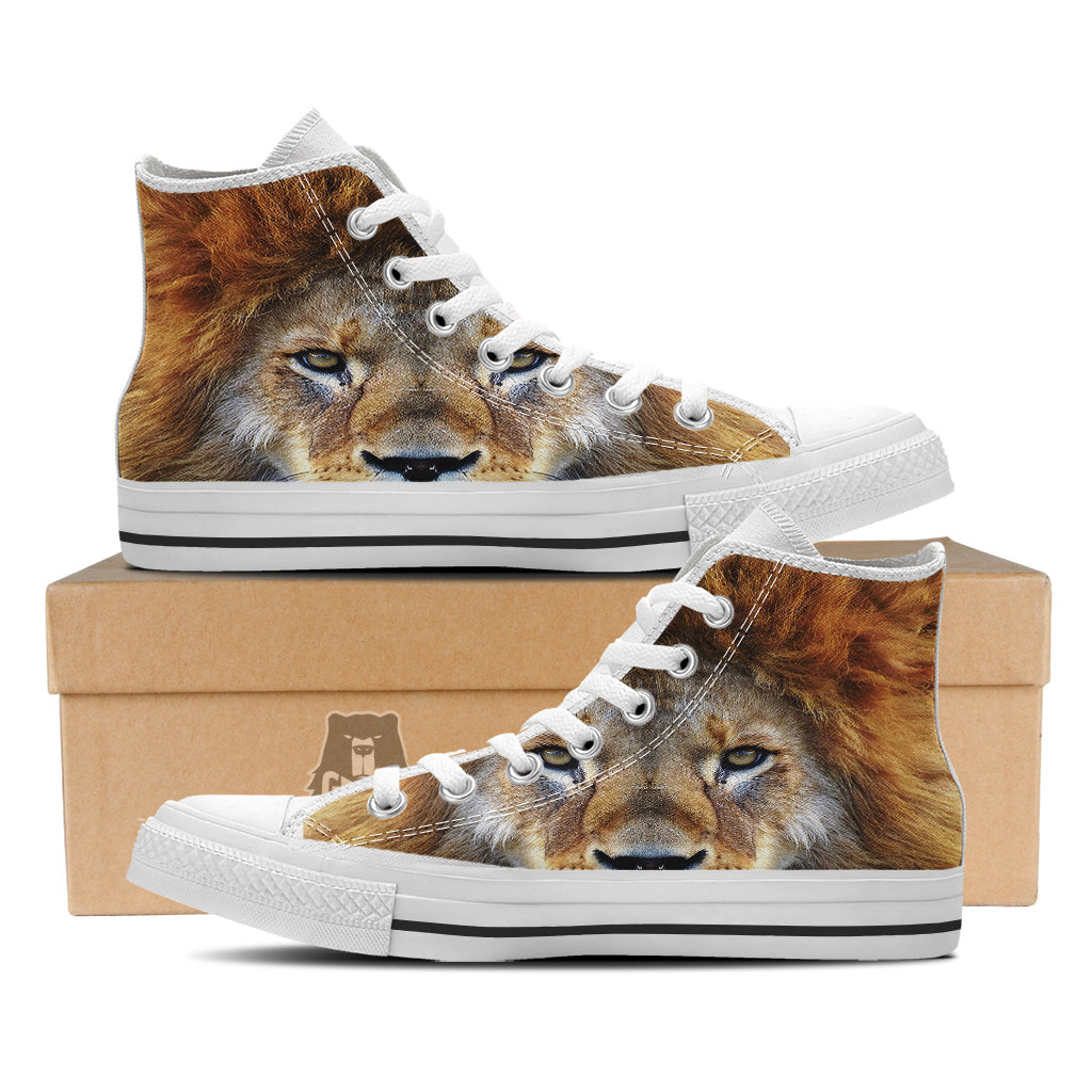 Portrait African Lion Print White High Top Shoes-grizzshop