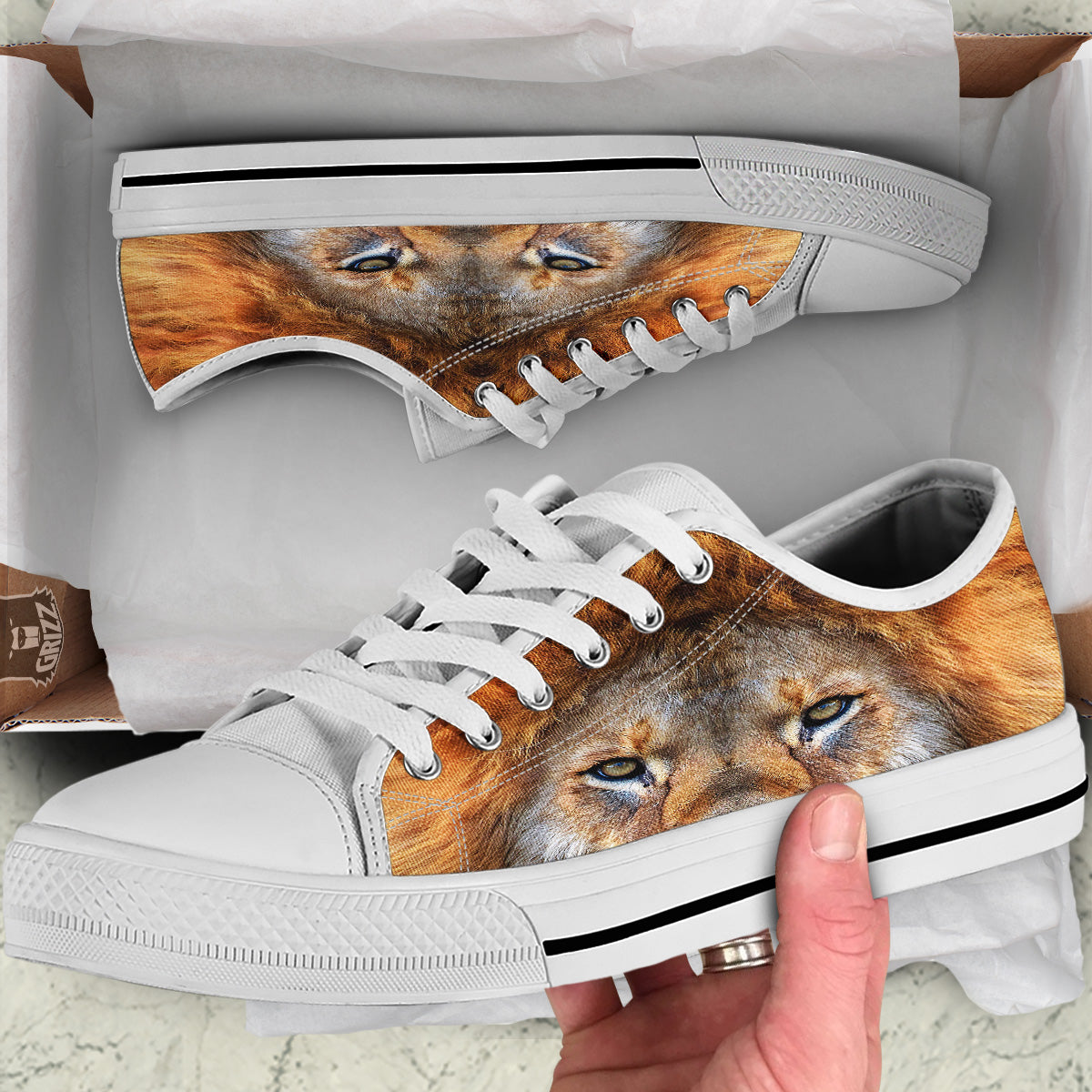 Portrait African Lion Print White Low Top Shoes-grizzshop
