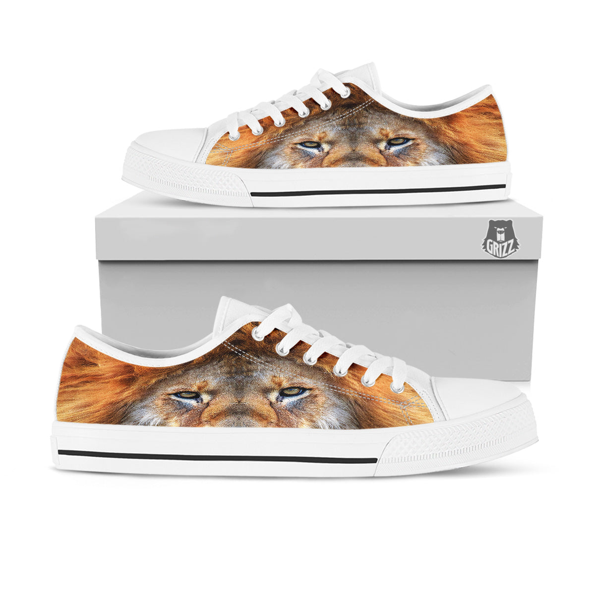 Portrait African Lion Print White Low Top Shoes-grizzshop