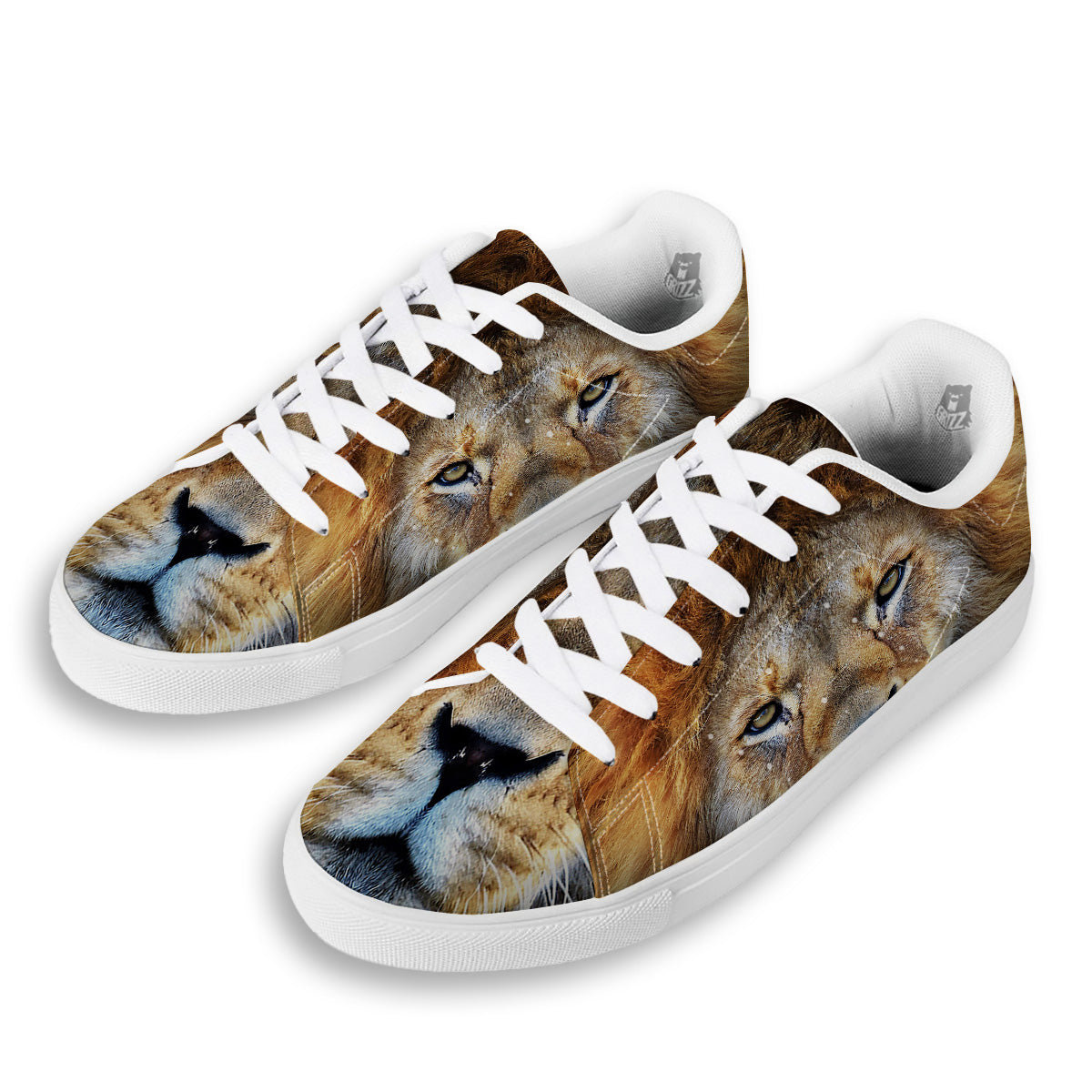 Portrait African Lion Print White Low Top Sneakers-grizzshop
