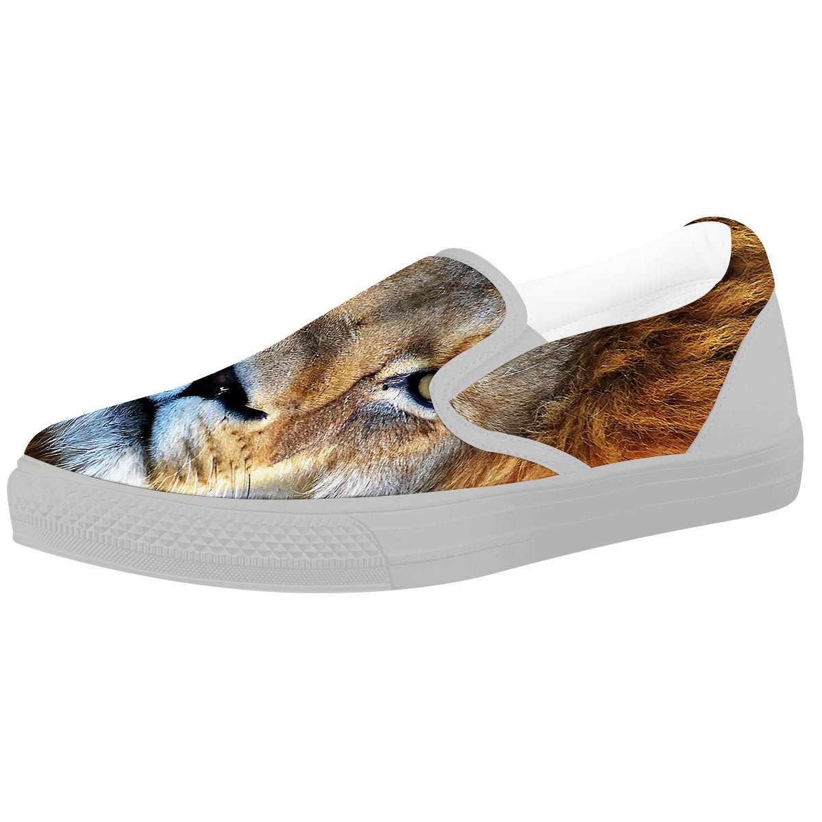 Portrait African Lion Print White Slip On Shoes-grizzshop