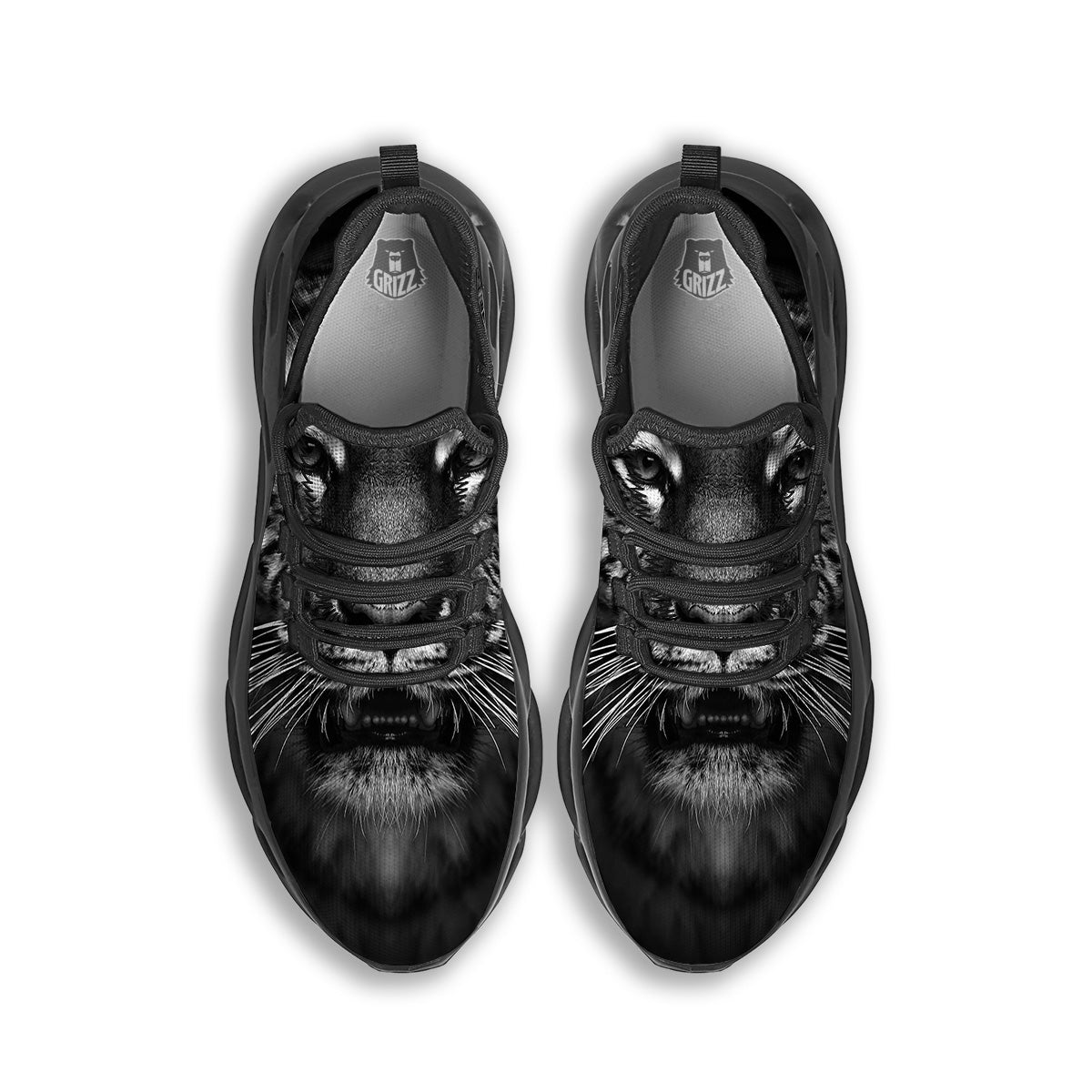 Portrait Black Tiger Print Black Running Shoes-grizzshop