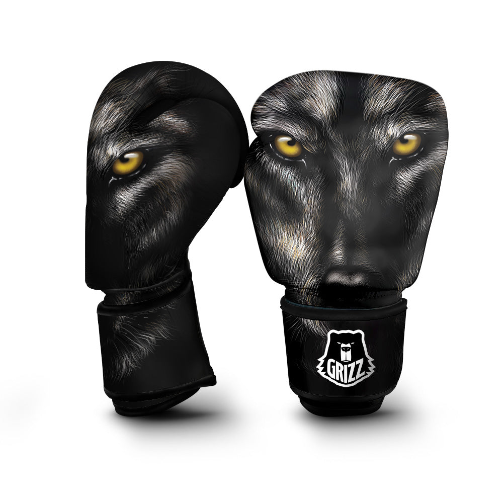 Portrait Black Wolf Print Boxing Gloves-grizzshop