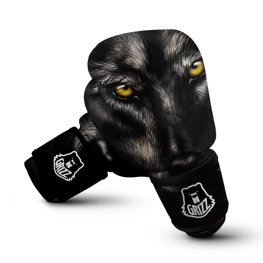 Portrait Black Wolf Print Boxing Gloves-grizzshop