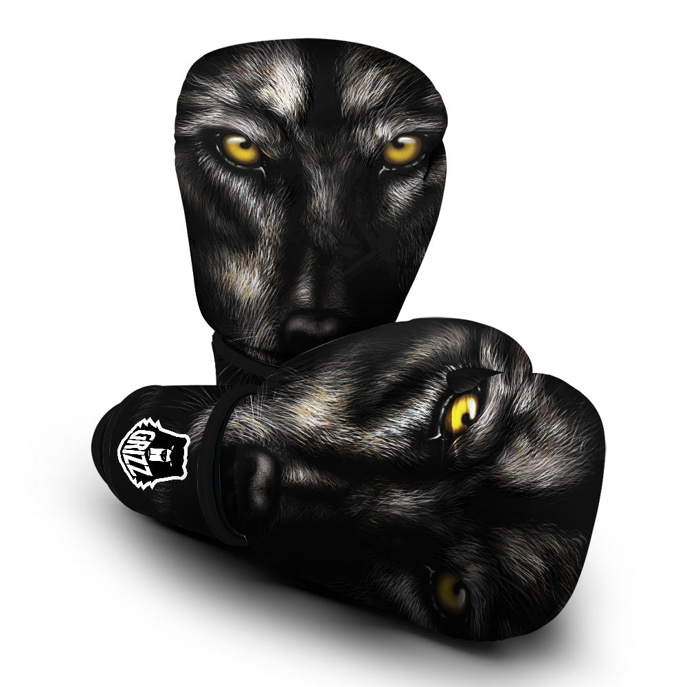 Portrait Black Wolf Print Boxing Gloves-grizzshop