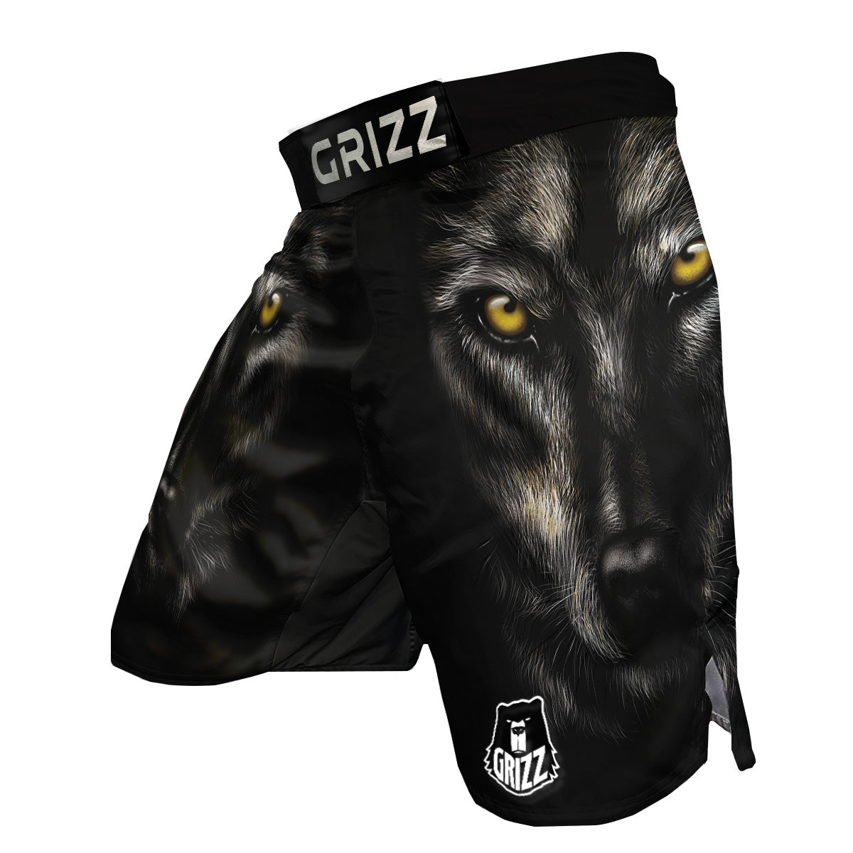 Portrait Black Wolf Print MMA Shorts-grizzshop