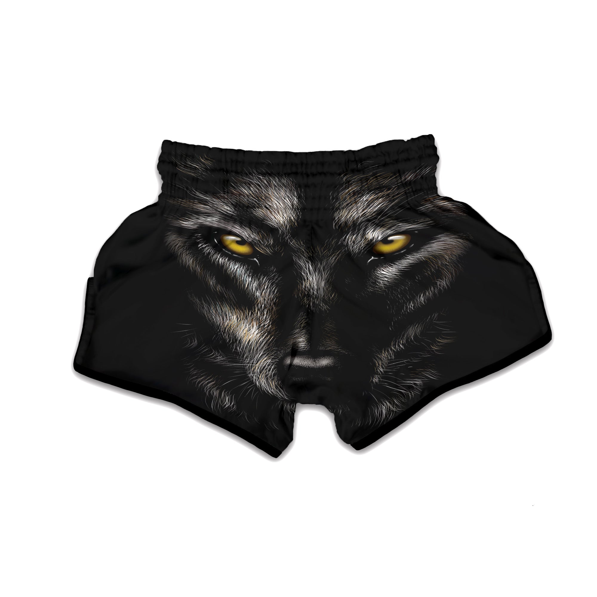 Portrait Black Wolf Print Muay Thai Boxing Shorts-grizzshop