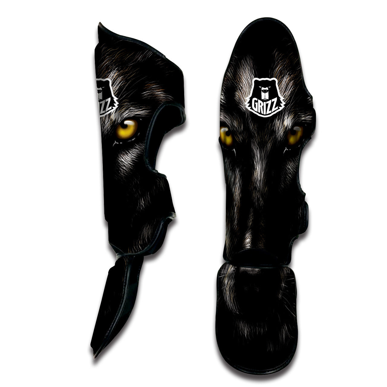 Portrait Black Wolf Print Muay Thai Shin Guards-grizzshop