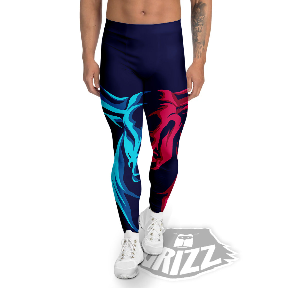 Portrait Bull Print Men's Leggings-grizzshop
