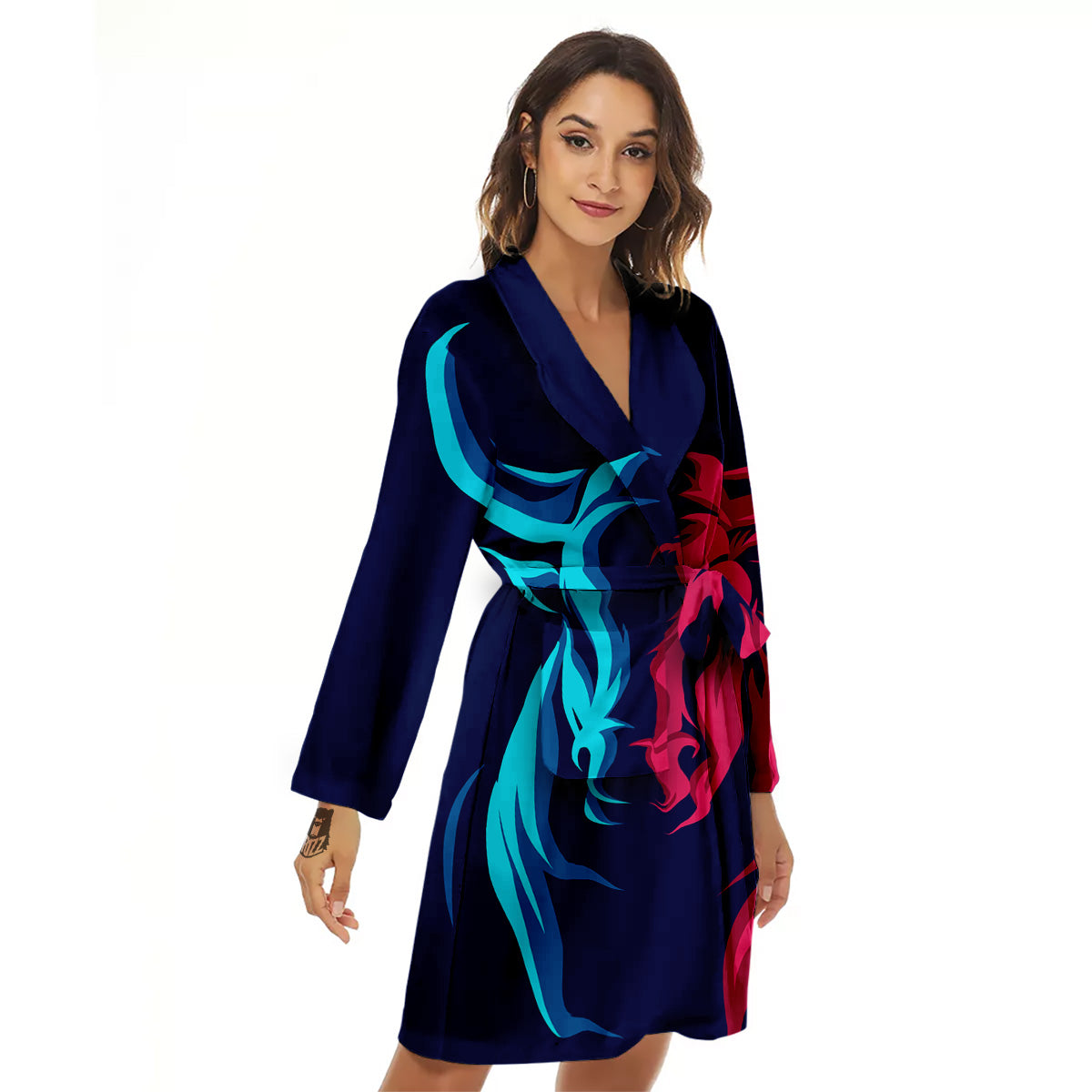 Portrait Bull Print Women's Robe-grizzshop