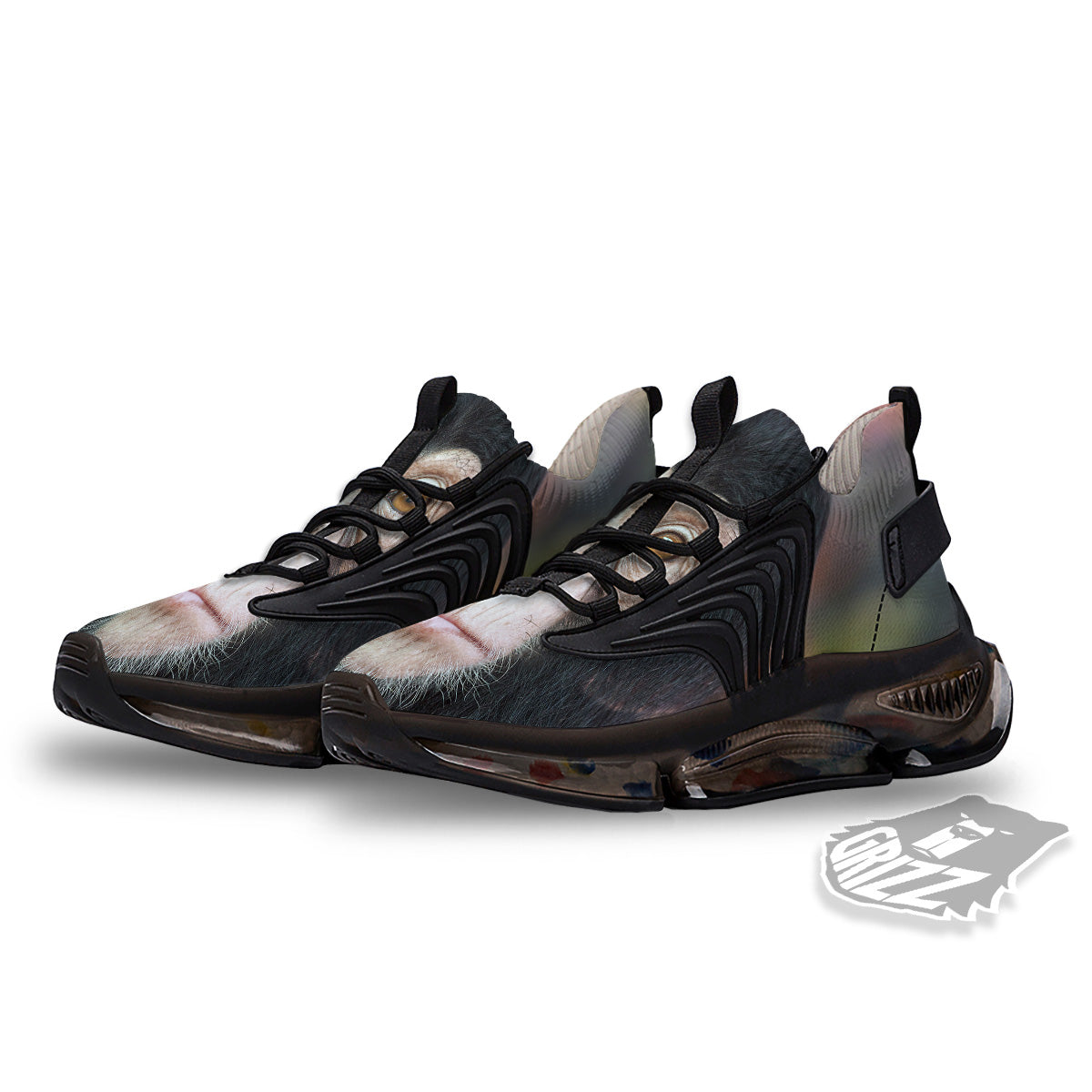 Portrait Chimpanzee Print Black Gym Shoes-grizzshop