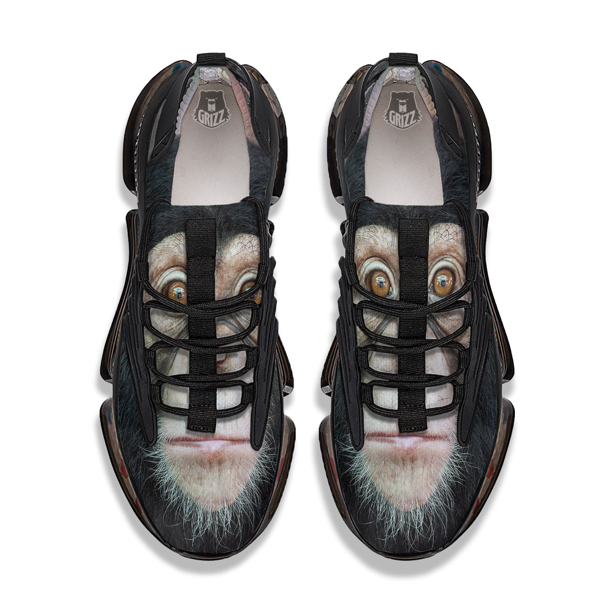 Portrait Chimpanzee Print Black Gym Shoes-grizzshop