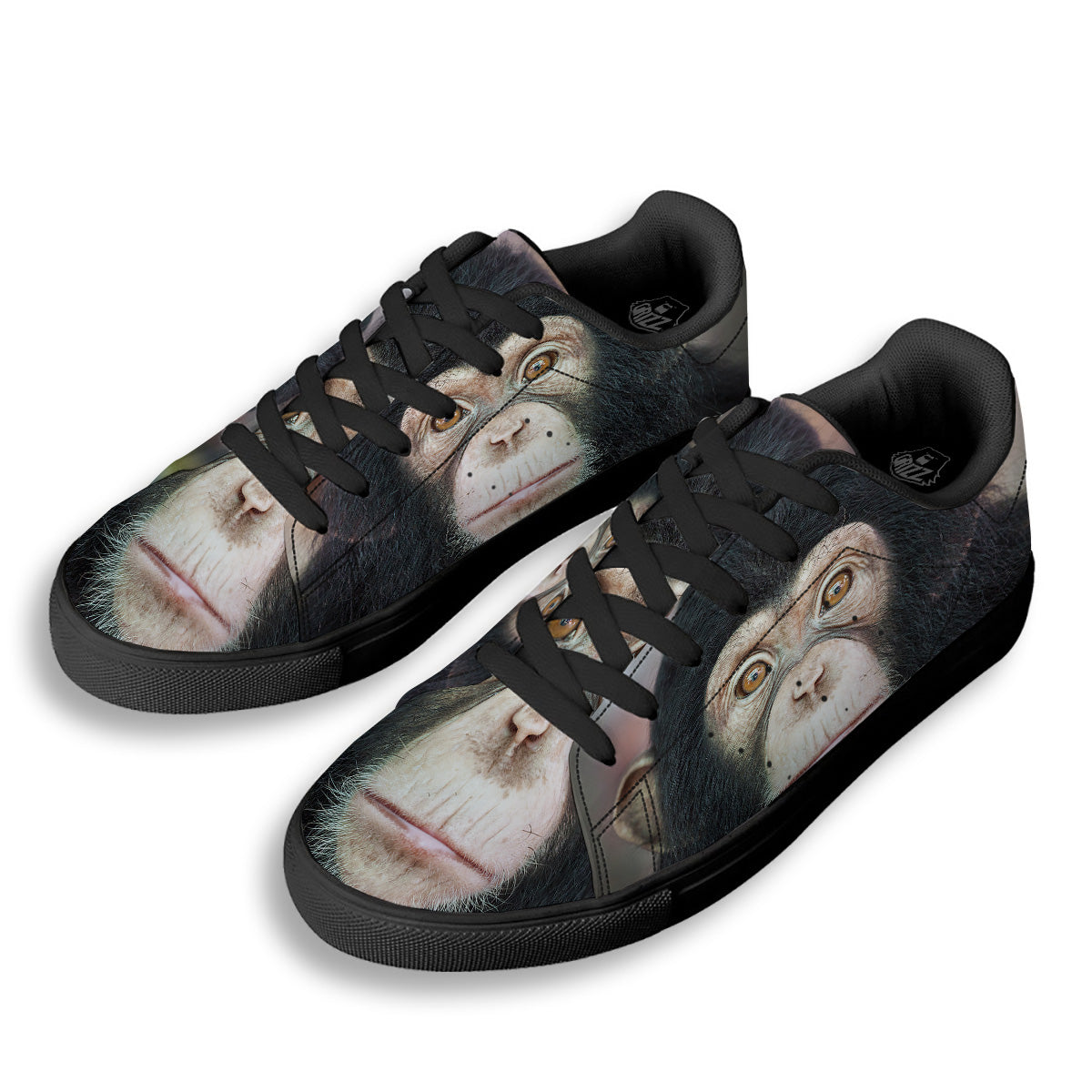 Portrait Chimpanzee Print Black Low Top Sneakers-grizzshop