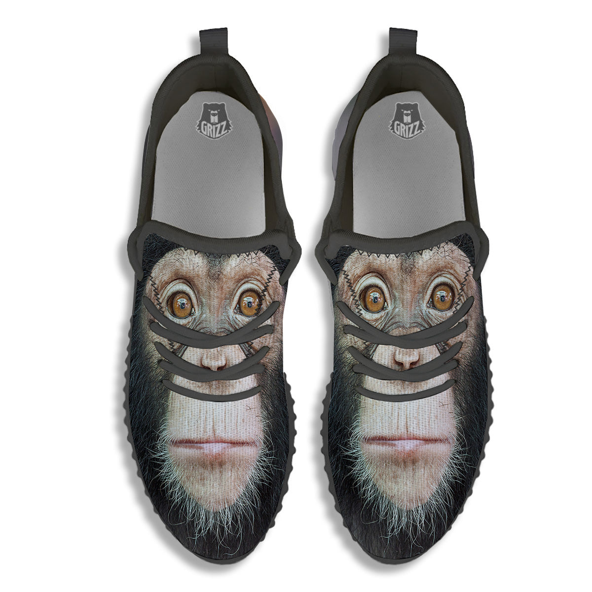 Portrait Chimpanzee Print Black Walking Shoes-grizzshop