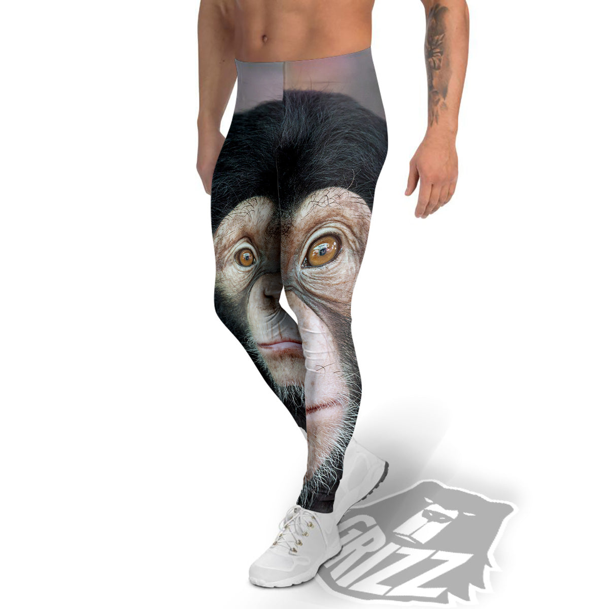 Portrait Chimpanzee Print Men's Leggings-grizzshop