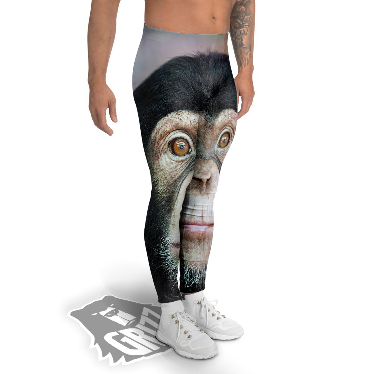 Portrait Chimpanzee Print Men's Leggings-grizzshop