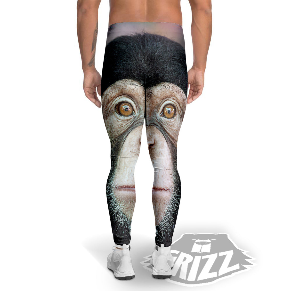 Portrait Chimpanzee Print Men's Leggings-grizzshop