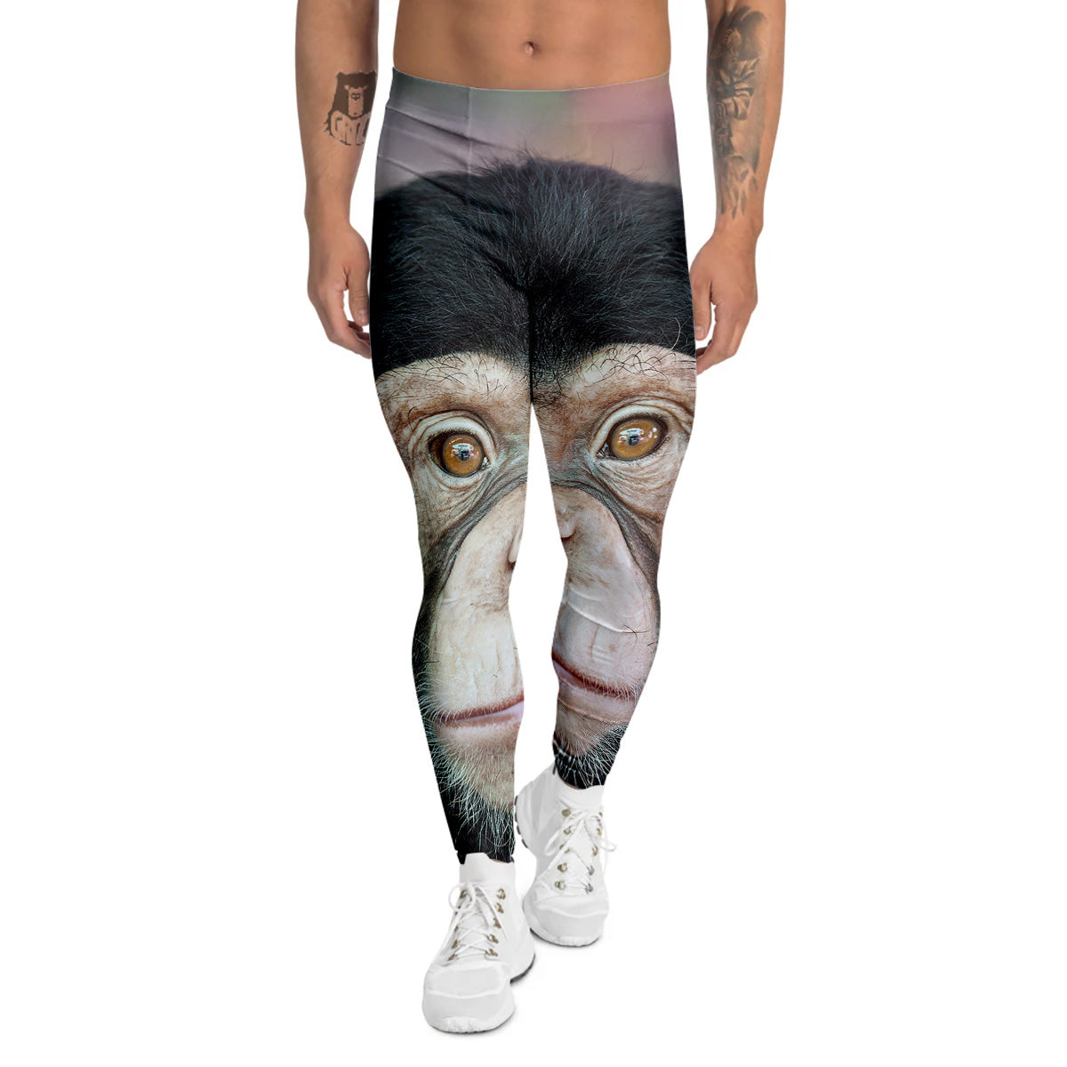 Portrait Chimpanzee Print Men's Leggings-grizzshop