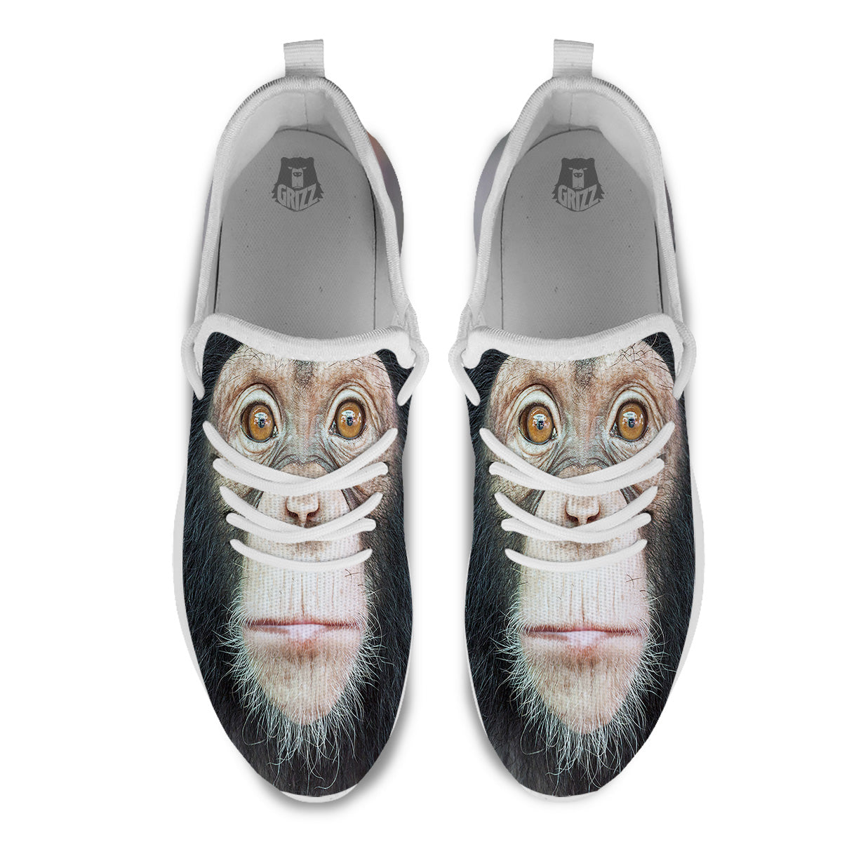 Portrait Chimpanzee Print White Athletic Shoes-grizzshop