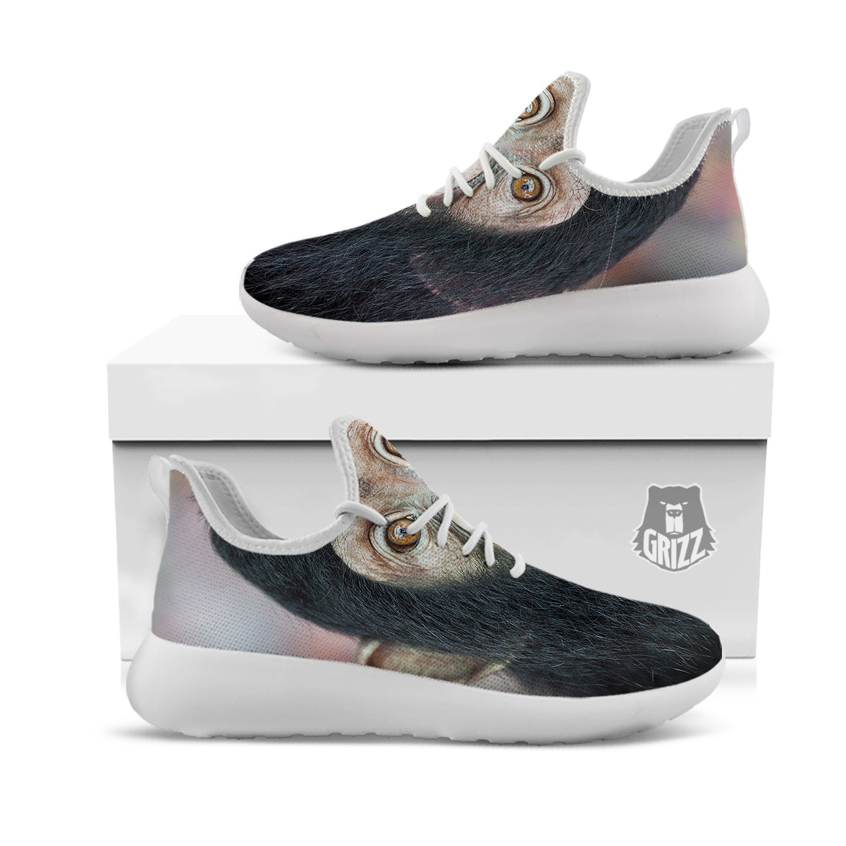 Portrait Chimpanzee Print White Athletic Shoes-grizzshop