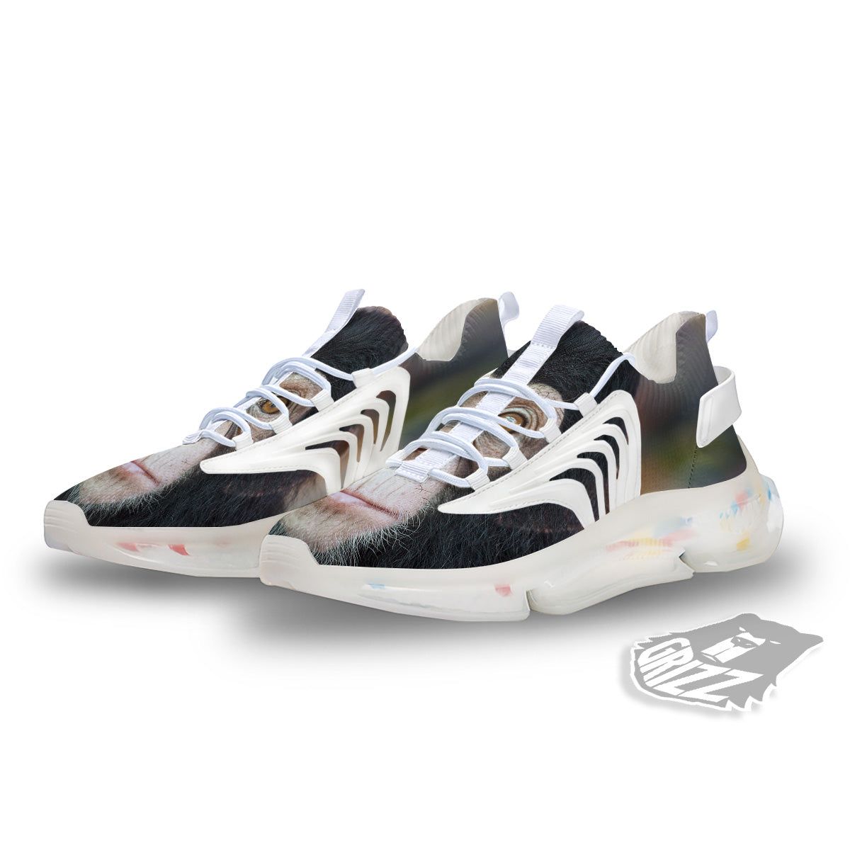 Portrait Chimpanzee Print White Gym Shoes-grizzshop