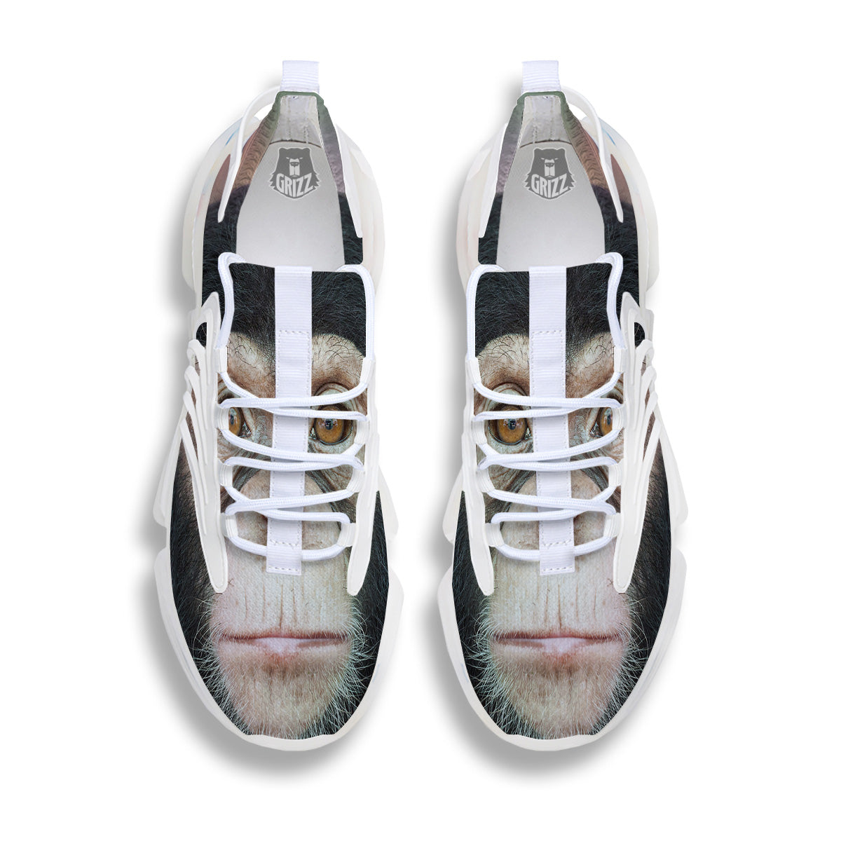 Portrait Chimpanzee Print White Gym Shoes-grizzshop