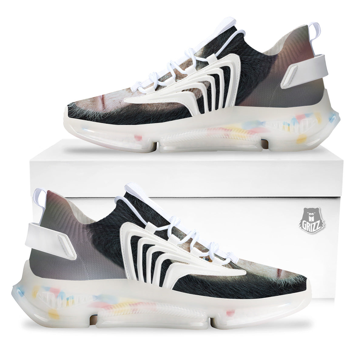 Portrait Chimpanzee Print White Gym Shoes-grizzshop