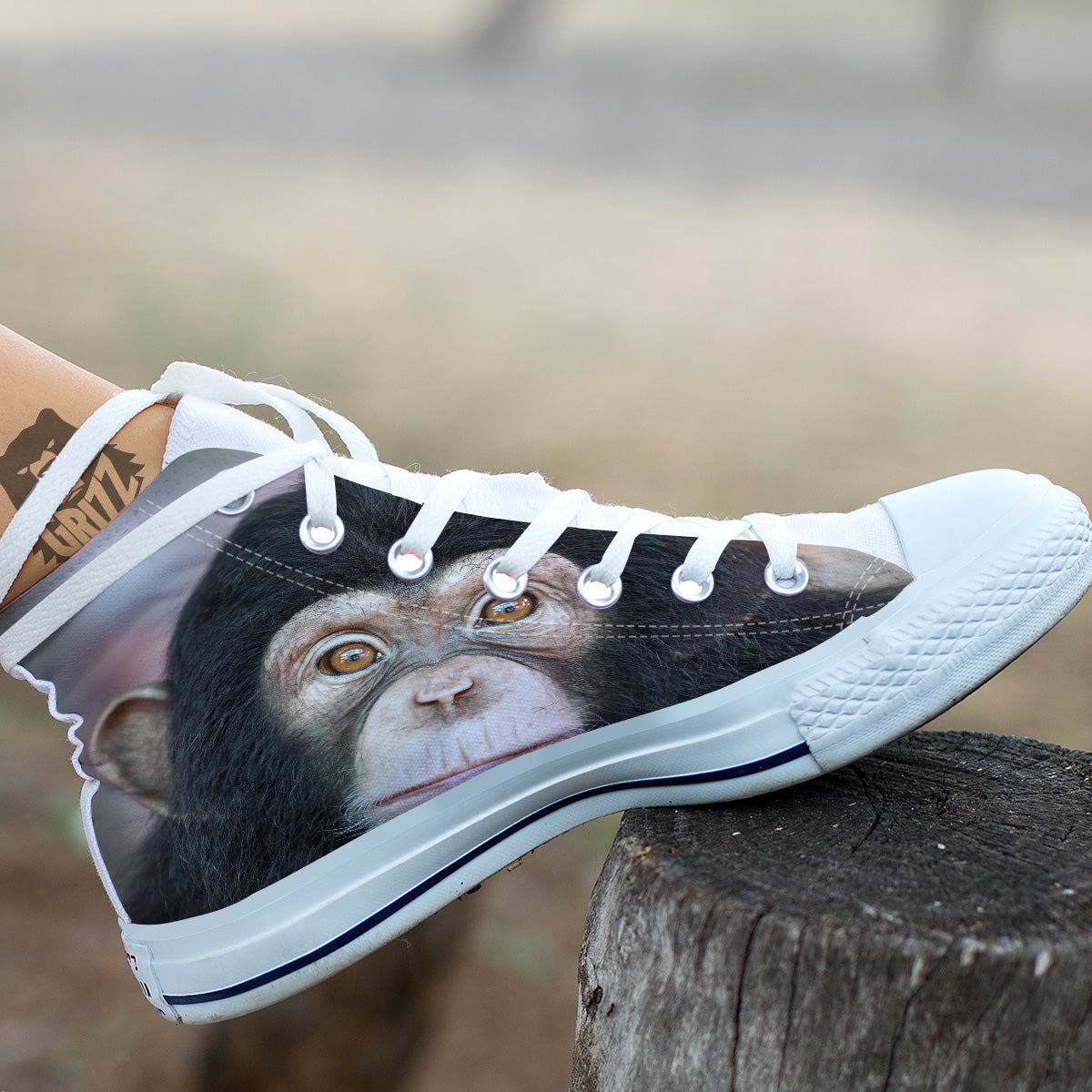 Portrait Chimpanzee Print White High Top Shoes-grizzshop