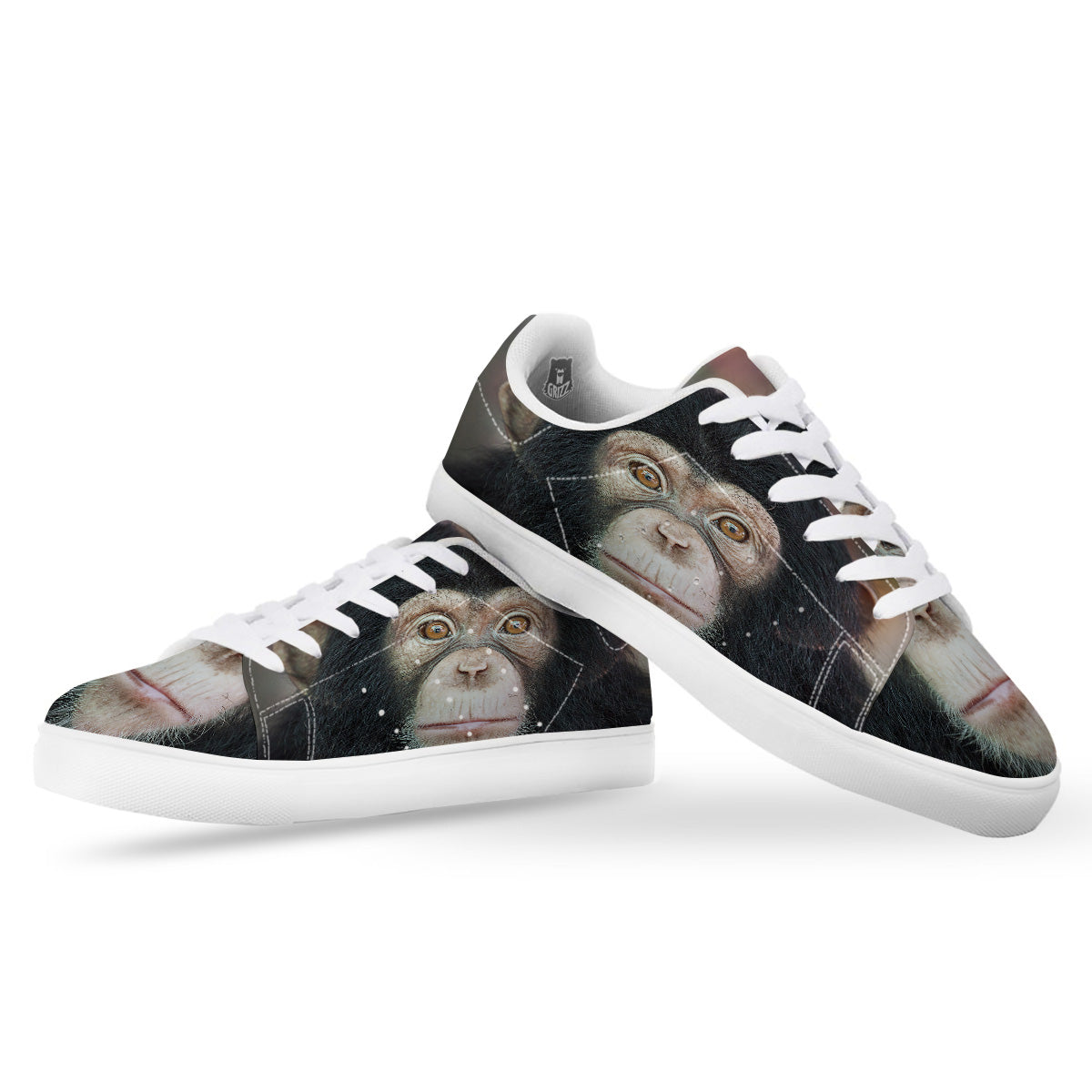 Portrait Chimpanzee Print White Low Top Sneakers-grizzshop