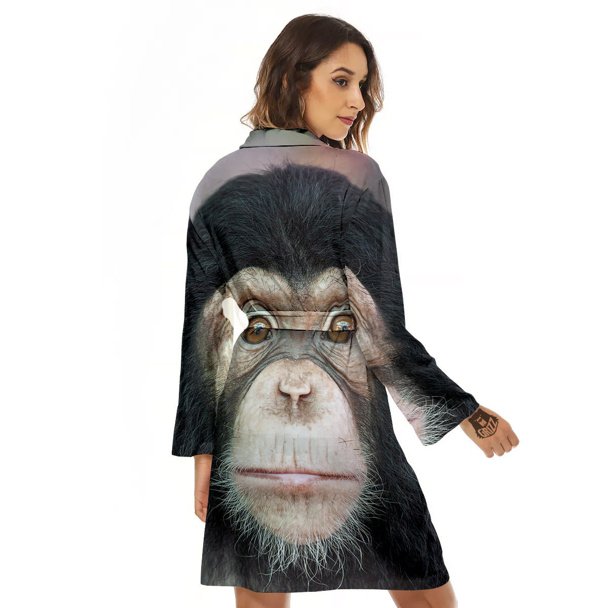 Portrait Chimpanzee Print Women's Robe-grizzshop