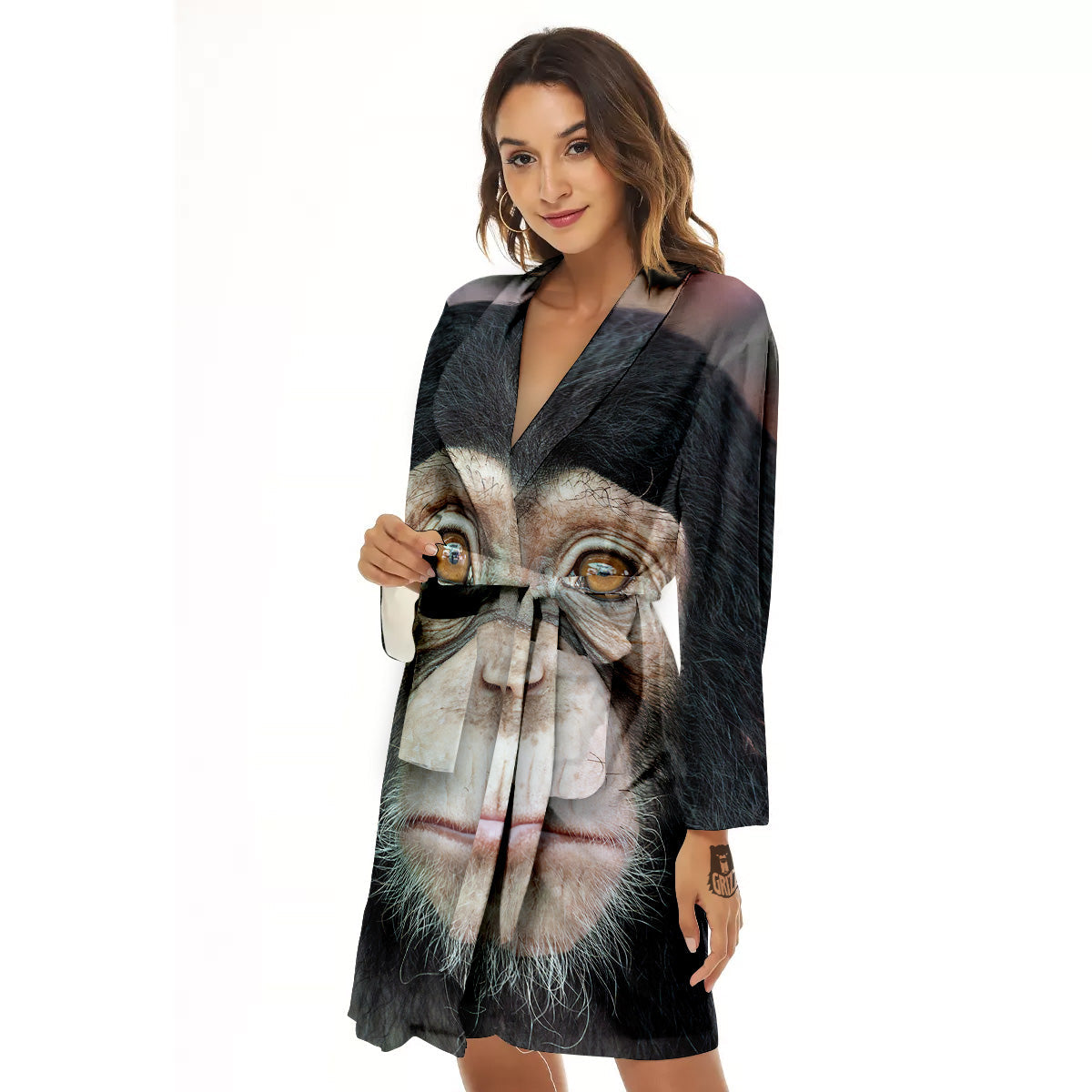 Portrait Chimpanzee Print Women's Robe-grizzshop